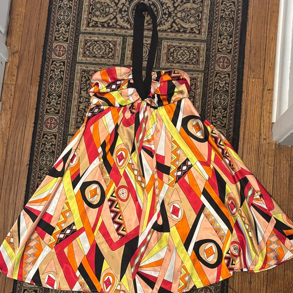 Vibrant vintage Geometric Silk dress